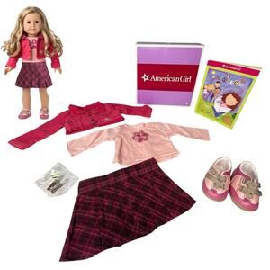 American Girl Petals & Plaid Doll Outfit Jacket Shirt Skirt Shoes Hair Barrettes